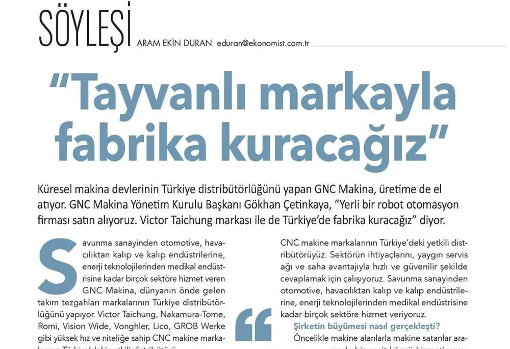 Tayvanlı Markayla Fabrika Kuracağız - Ekonomist Dergisi