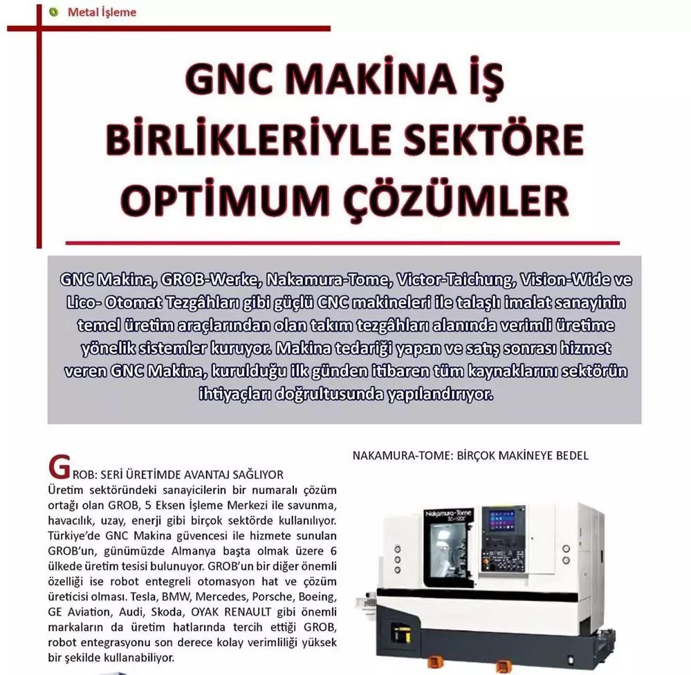 GNC Makina İş Birlikleri ile Sektöre Optimum Çözümler