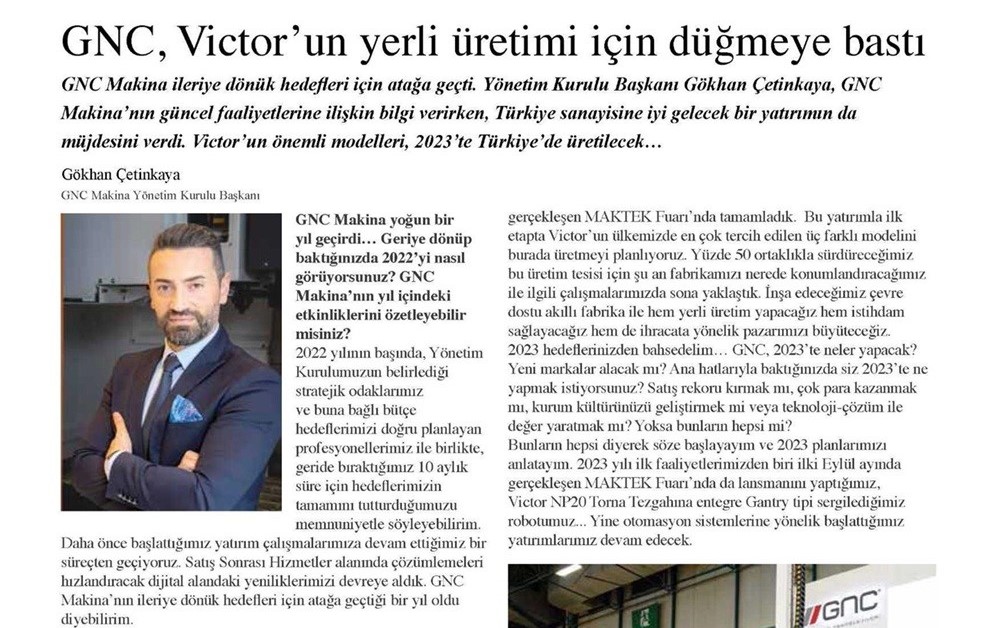 GNC Makina Victor'un Yerli Üretimi için Düğmeye Bastı (TT Magazin)