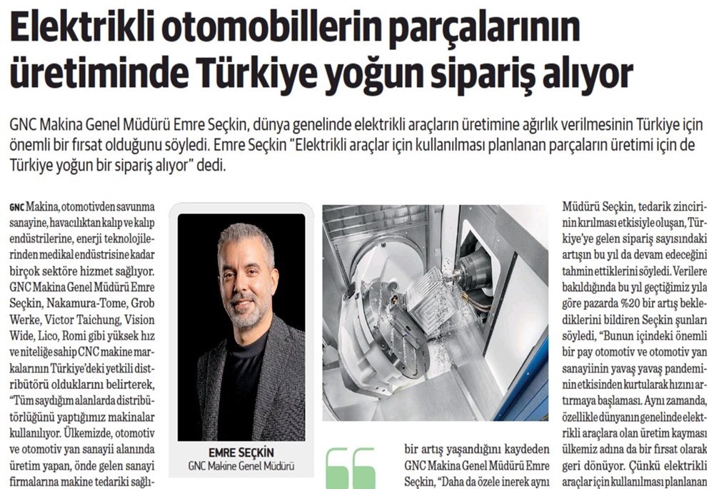Elektrikli Otomobillerin Parçalarının Üretiminde Türkiye Yoğun Sipariş Alıyor (Dünya Gazetesi)